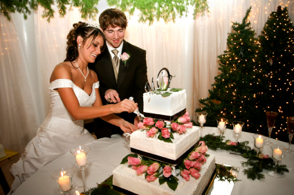 Picture of Bride and Groom Cutting the Wedding Cake